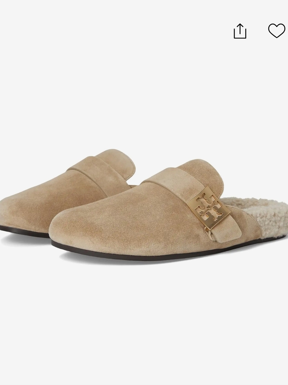 Tory Burch Mellow Shearling Mule, Beige Suede, Size 8 1/2.